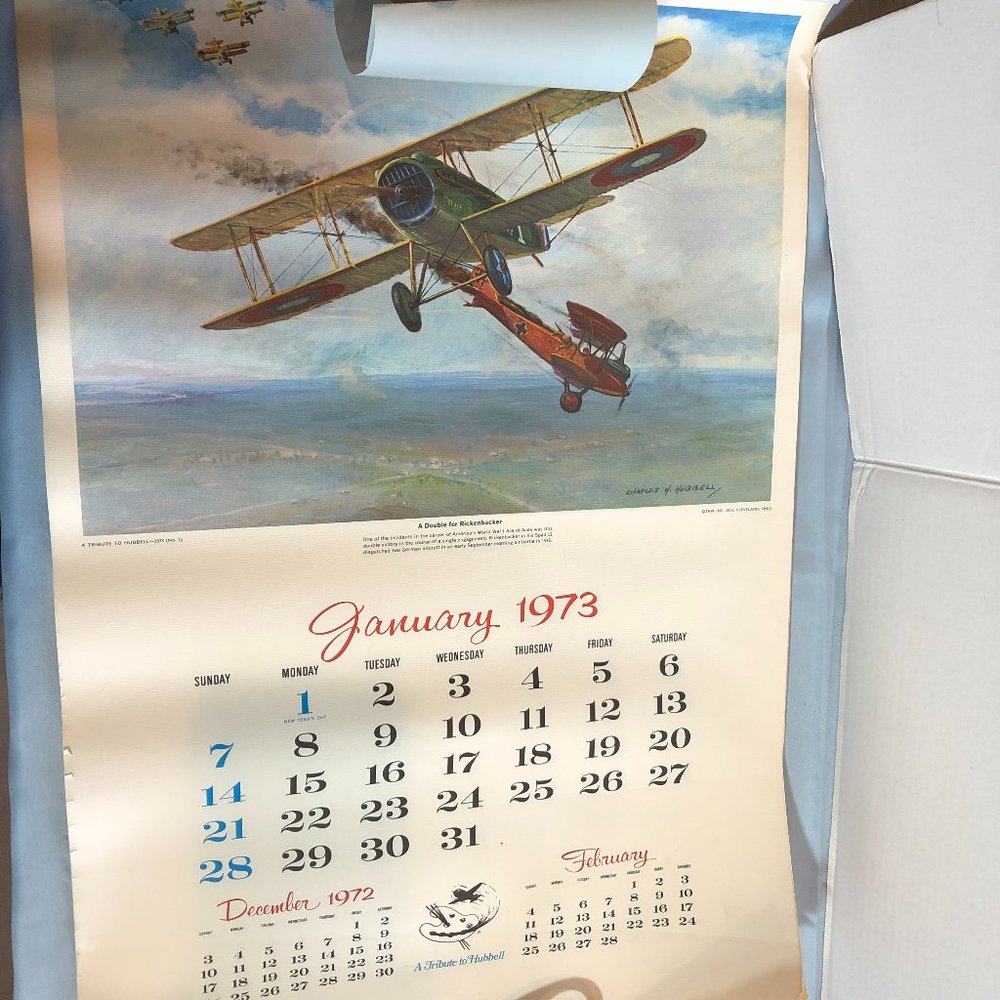 VINTAGE 1973 TRW 12 Month Charles Hubbell Aviation Calendar #F18